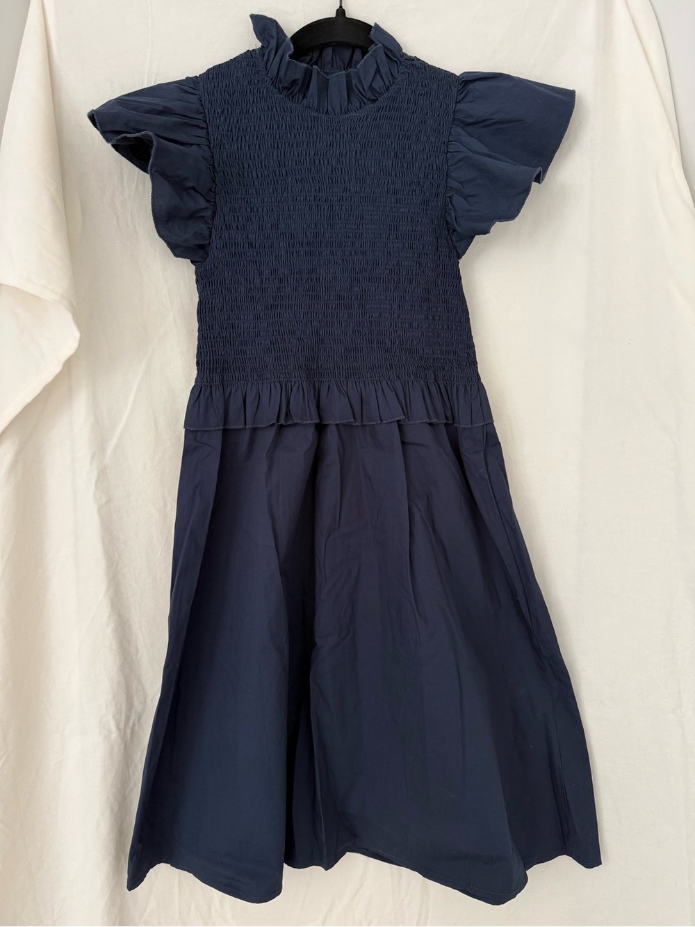 Smocked Navy Midi Dress